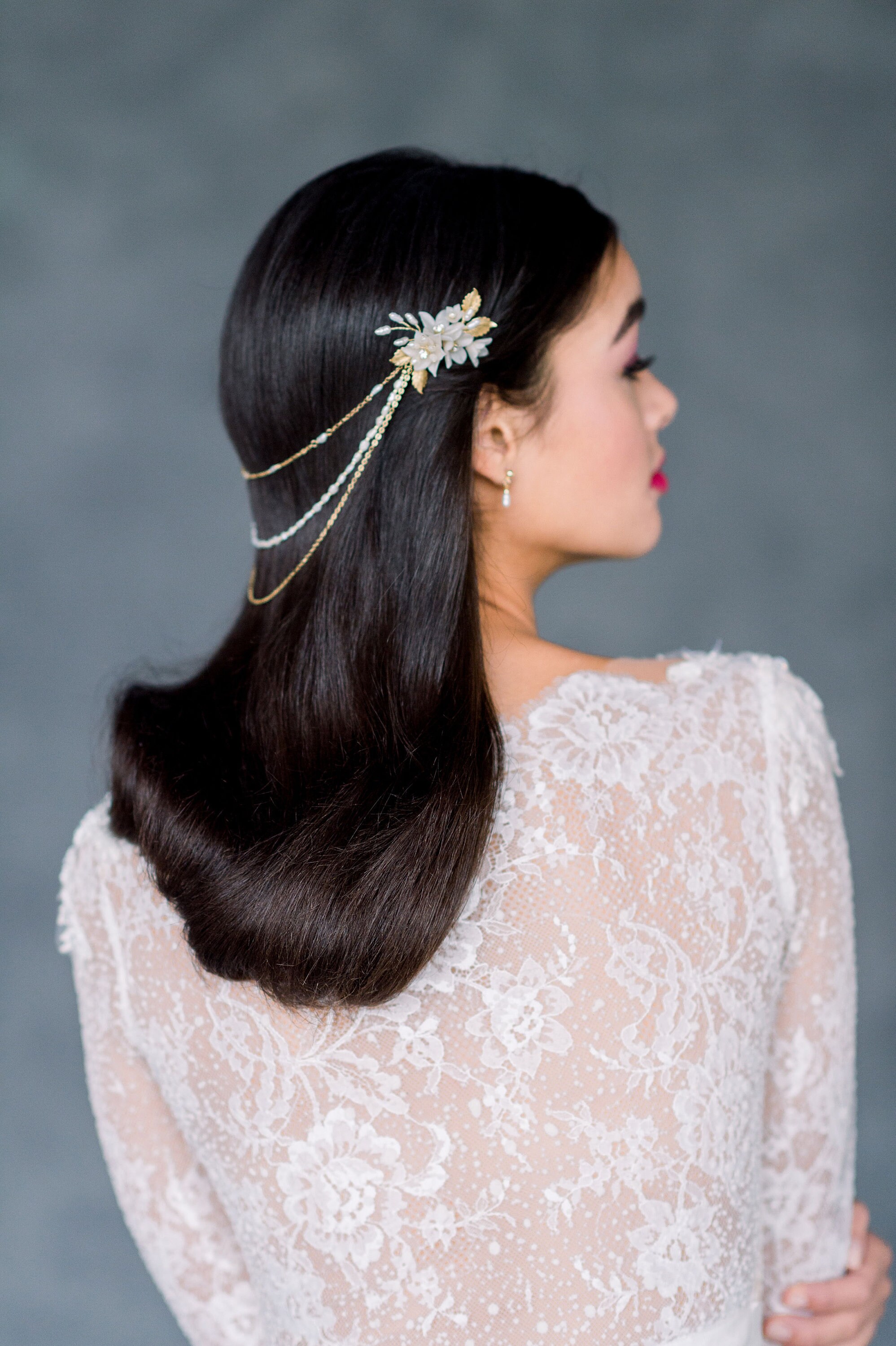 Silver Bridal Hair Chain, Gold Wedding Hair Jewelry, Rose Gold Boho  Headpiece, Flower Leaf Draped Head Chain, Back Hair Accessory, MONIQUE -   Canada