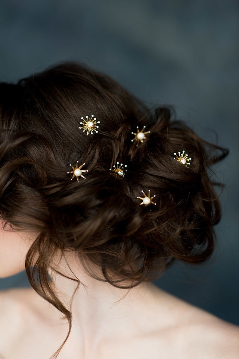 Star Hair Pins, Crystal Hair Pins, Bridal Hair Pin, Wedding Headpiece, Bridal Hairpiece, Gold Hair Accessory, Hair Pin Set, Starburst, LUNA image 2