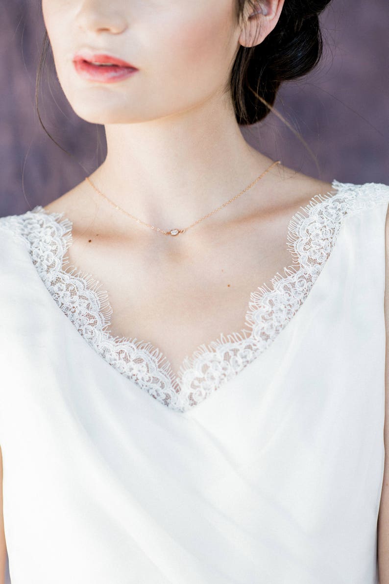 Rose Gold Crystal Drop Pendant Back Necklace Gold Dainty Y Etsy