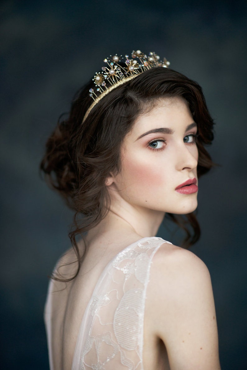 Galaxy Inspired Crown Gold Star Crown Rose Gold Crown Starburst Tiara Silver Cosmic Crown ADELINE Celestial Headpiece Bohemian Bride