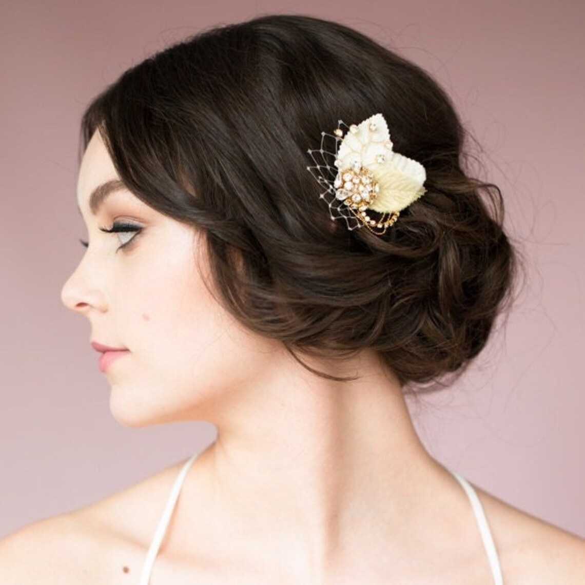 Gold Leaf Hair Clip Rose Gold Fascinator Ivory Hairpiece Etsy