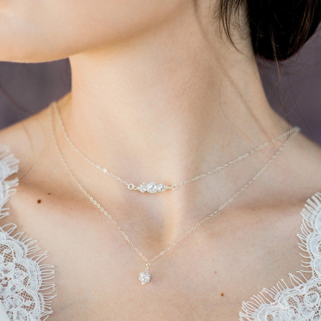 Crystal Drop Bridal Necklace, Rhinestone Pendant Necklace