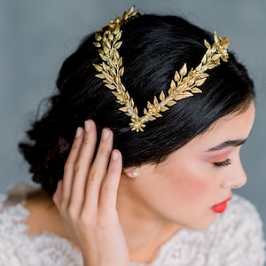 Gold Leaf Crown, Silver Double Headband, Rose Gold Bridal Crown, Golden Coronet, Modern Tiara, Laurel Leaf Hairband, Grecian Wreath, SIOBHAN