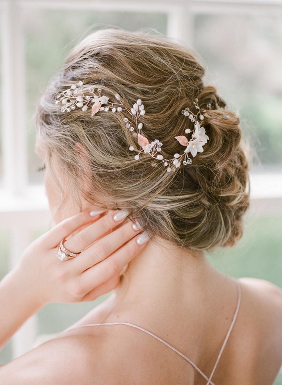 Rose Gold Bridal Hair Vine: Pearl and Crystal Wedding 