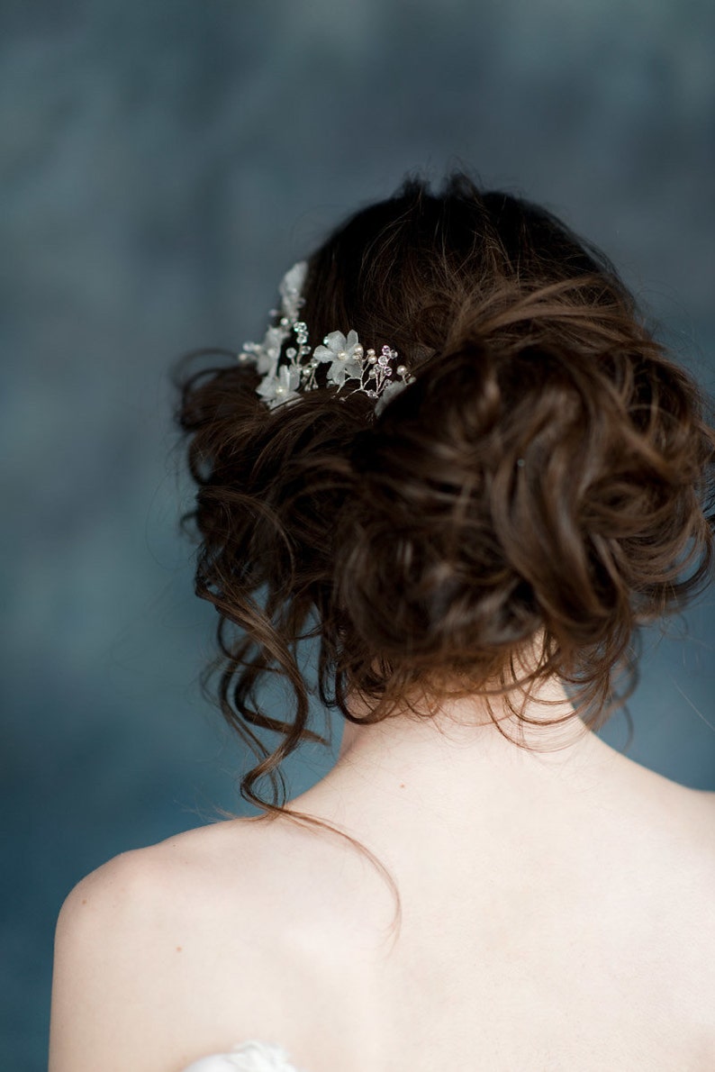 Silk Flower Silver Bridal Hair Vine Ivory Hair Vine Wedding | Etsy