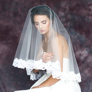 Lace Trim Veil, Bridal Drop Veil, Blusher Veil Lace Edge Wedding Veil, Traditional Veil, Soft Tulle, Classic Veil, Elbow Length Veil MARISOL