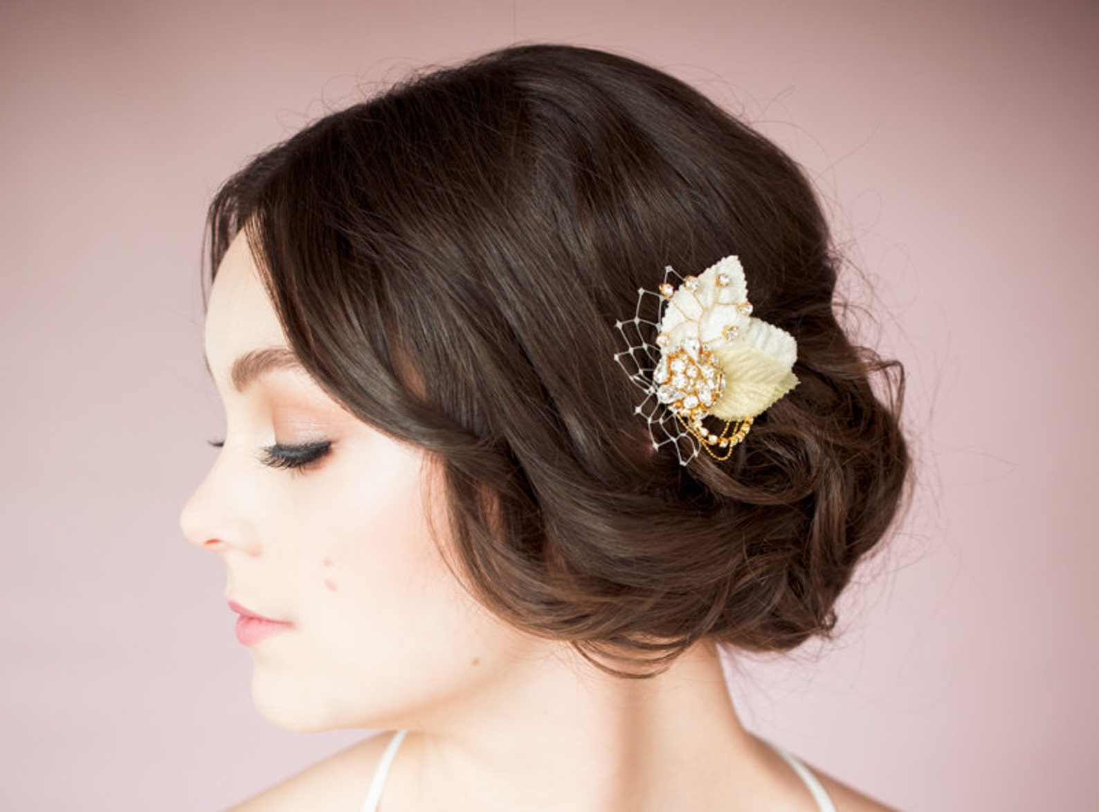 Gold Leaf Hair Clip Rose Gold Fascinator Ivory Hairpiece Etsy