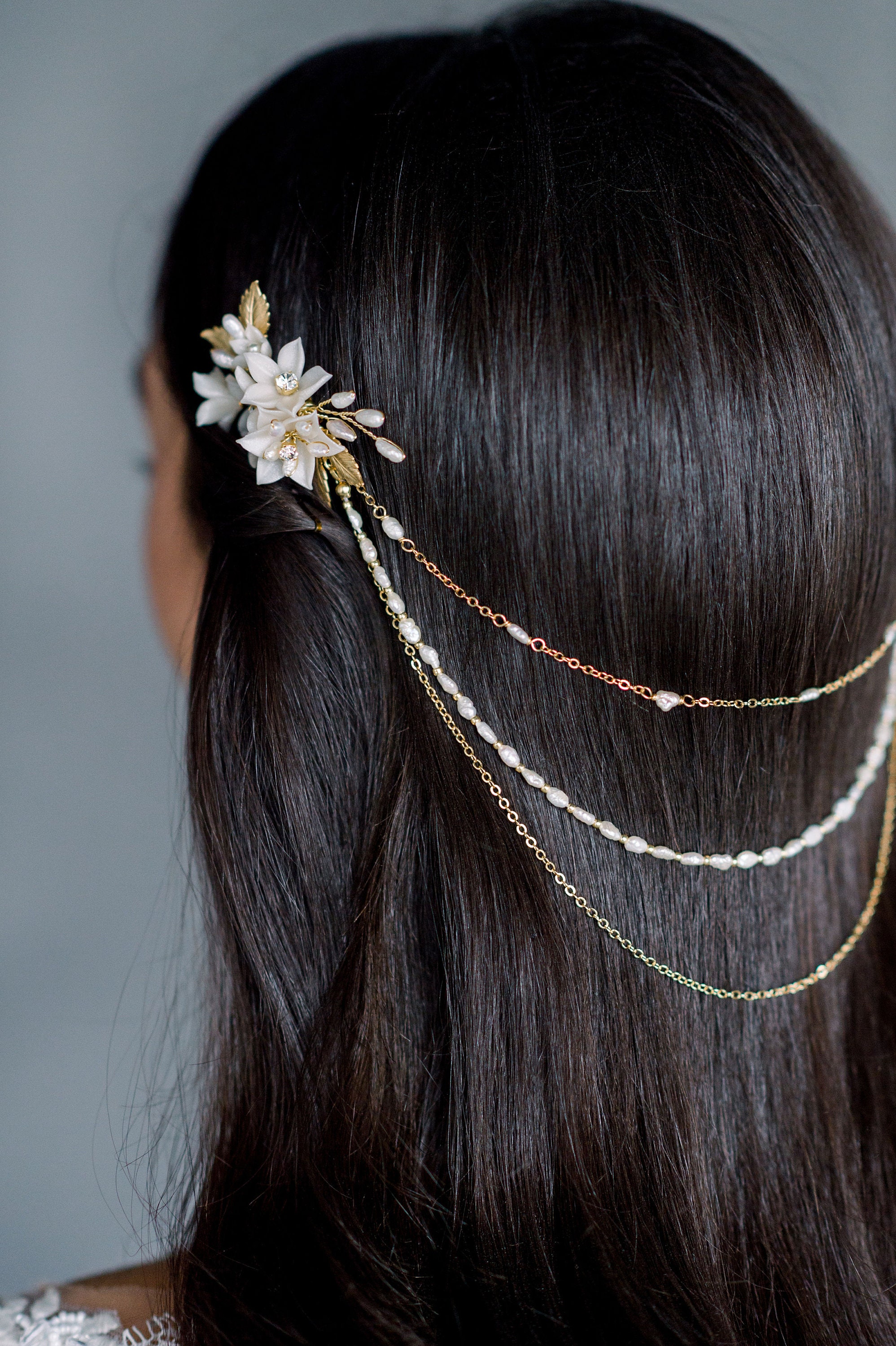 Silver Bridal Hair Chain, Gold Wedding Hair Jewelry, Rose Gold
