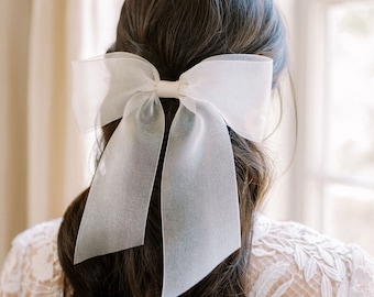 Ivory Organza Bridal Hair Bow: Wedding Hair Clip - GEORGINA