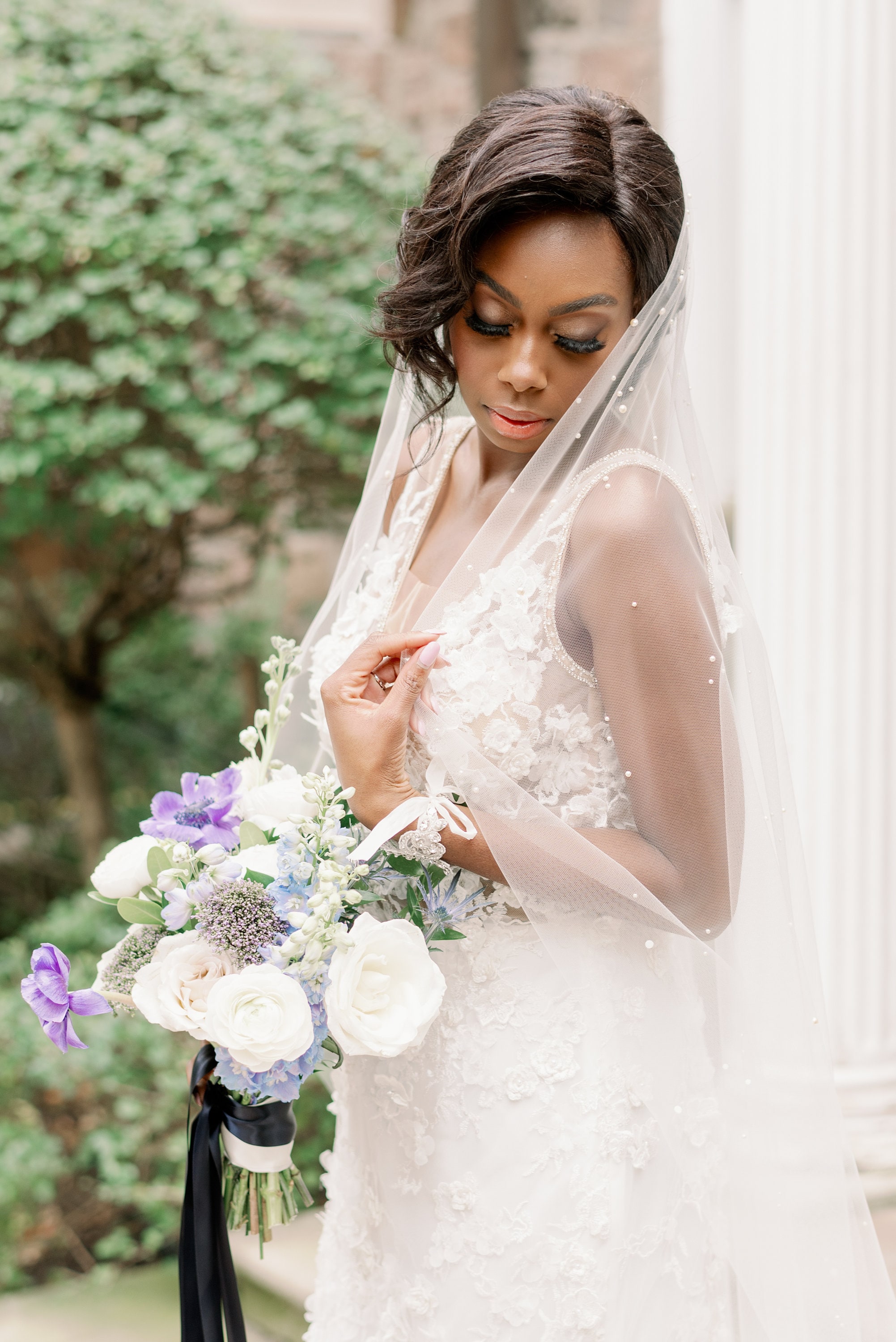 Pearl Wedding Veil, Ivory Bridal Veil, Polka Dot Veil, Tulle 