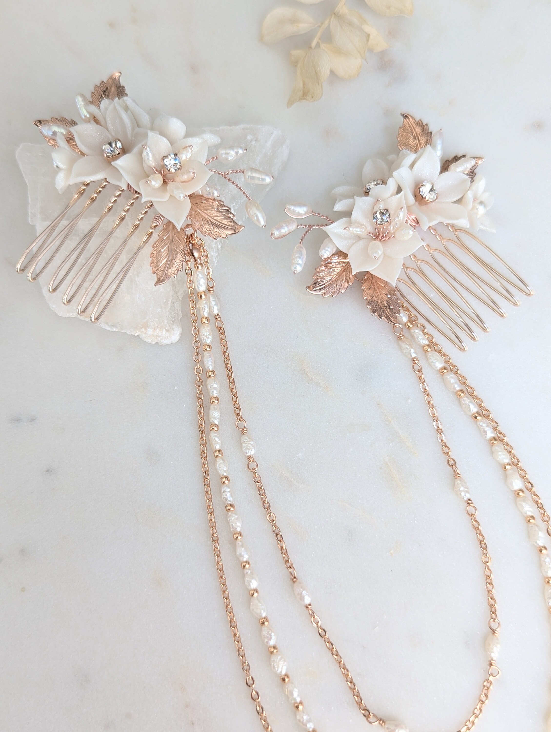 Freshwater Pearl Bridal Hair Chain: Wedding Headpiece With 