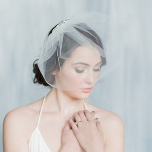 Tulle Birdcage Blusher Veil, Ivory Bridal Veil, White Birdcage Veil, Crystal bridal veil, Wedding Veil, Mini Veil, Pearl Veil, CLAUDIA image 1