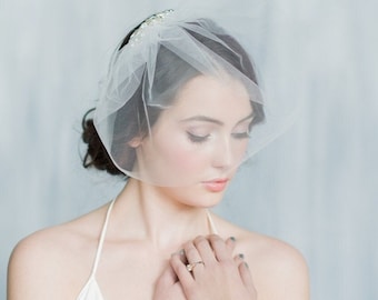 Tulle Birdcage Blusher Veil, Ivory Bridal Veil, White Birdcage Veil, Crystal bridal veil, Wedding Veil, Mini Veil, Pearl Veil,  CLAUDIA