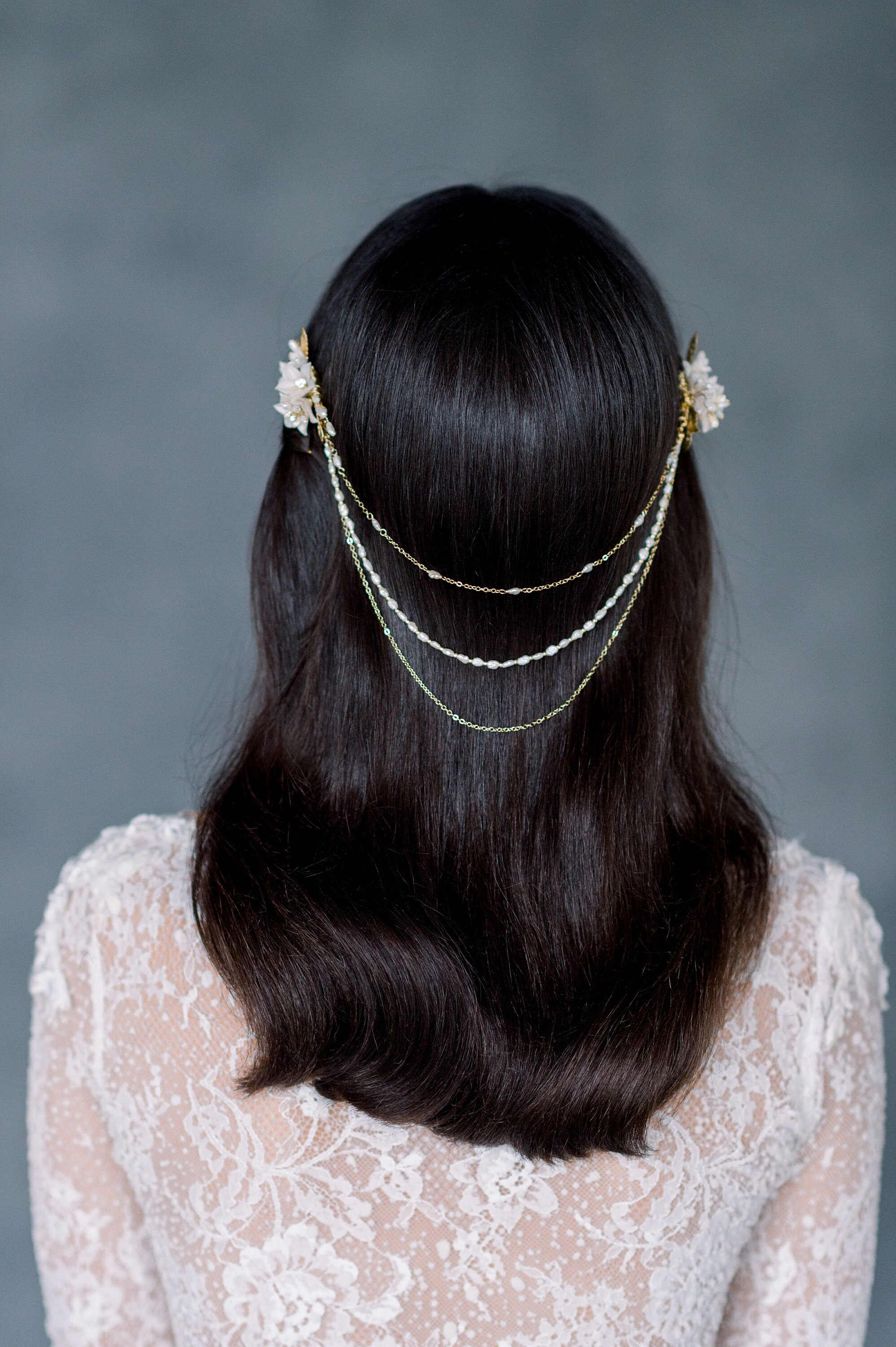 Silver Bridal Hair Chain Gold Wedding Hair Jewelry Rose Gold Boho Headpiece Flower Leaf Draped Head Chain Back Hair Accessory MONIQUE