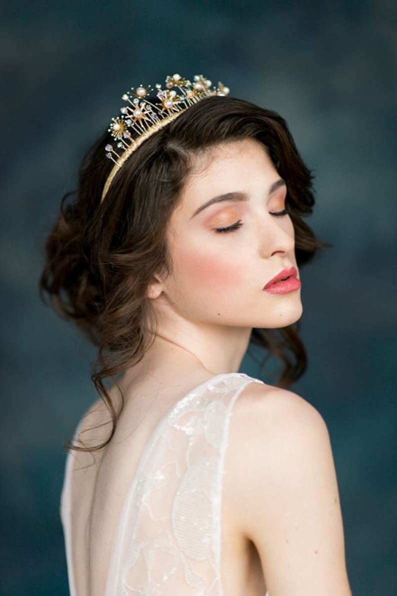 Galaxy Inspired Crown Gold Star Crown Rose Gold Crown Starburst Tiara Silver Cosmic Crown ADELINE Celestial Headpiece Bohemian Bride