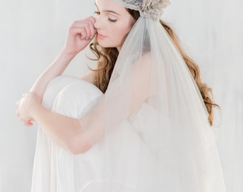 Grey Juliet Veil, Lace Wedding Veil, Embroidered Veil, Gray Veil, Floral Veil, Lace Veil, Lace Juliet Veil, Beaded Wedding Veil, LUCIENNE