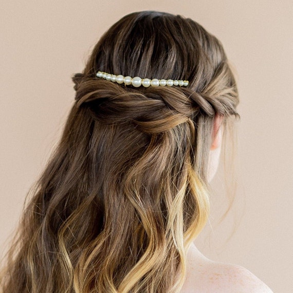 Grote Pearl Hair Comb Modern Beaded Comb Gold Pearl - Etsy Nederland