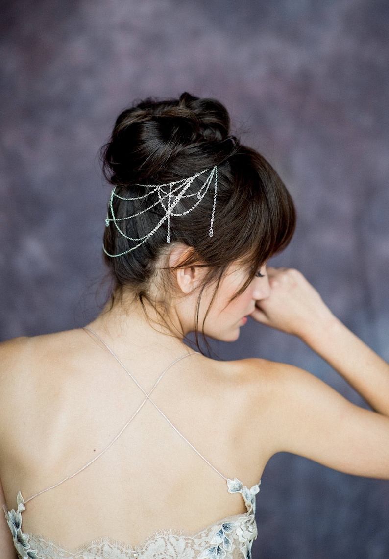 Silver Bridal Hair Chain Gatsby Hair Piece Rose Gold Draped Hair Jewelry ALICIA Bohemian Headpiece Gold Crystal Wedding Head Chain