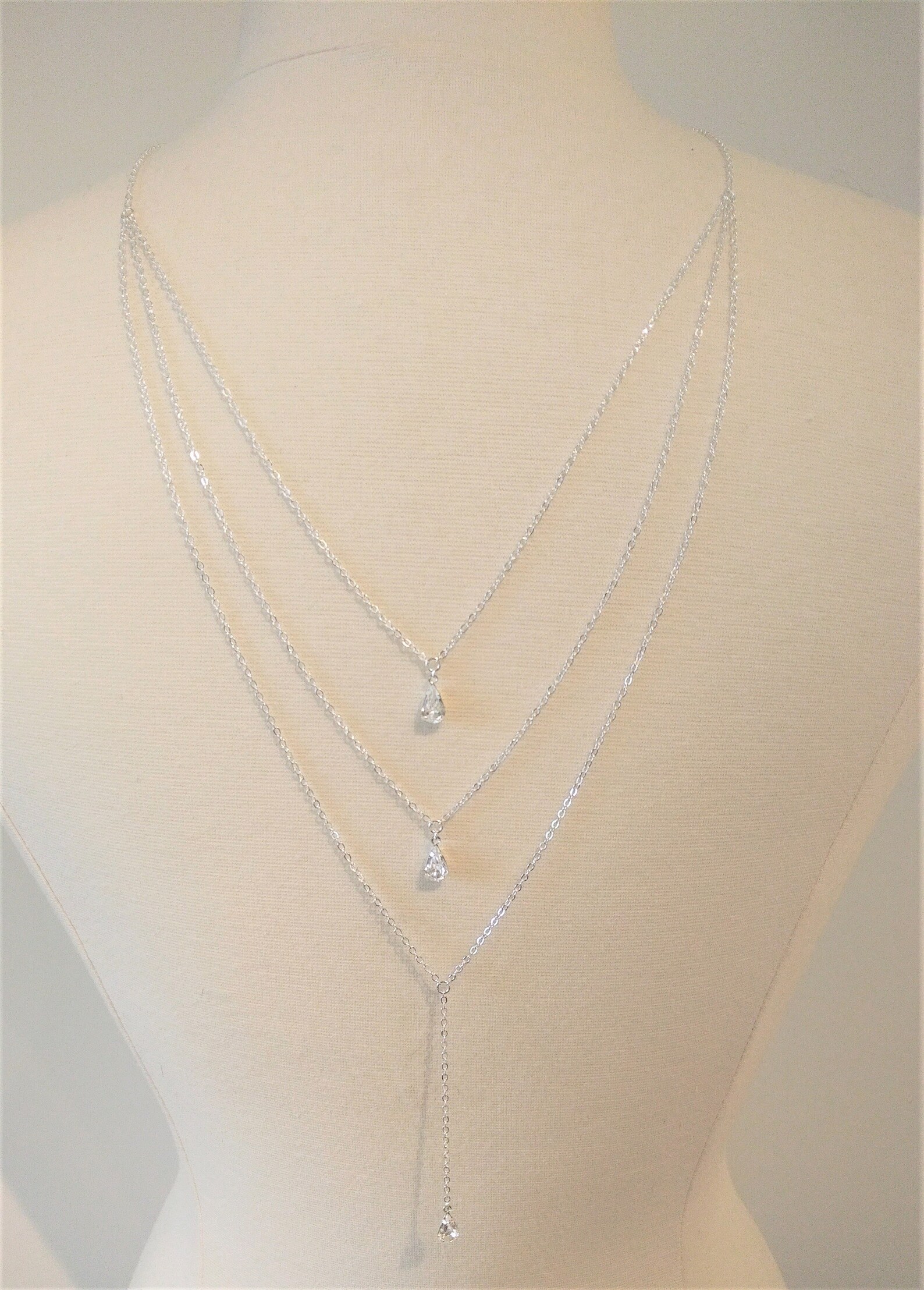 Gold Tiered Back Necklace Silver Pear Drop Necklace Open Etsy