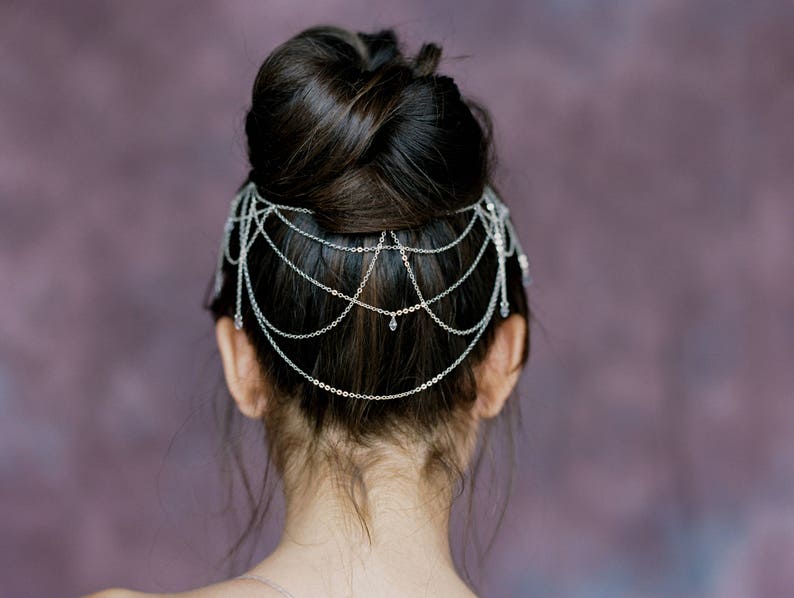 Silver Bridal Hair Chain Gatsby Hair Piece Rose Gold Draped Hair Jewelry ALICIA Bohemian Headpiece Gold Crystal Wedding Head Chain