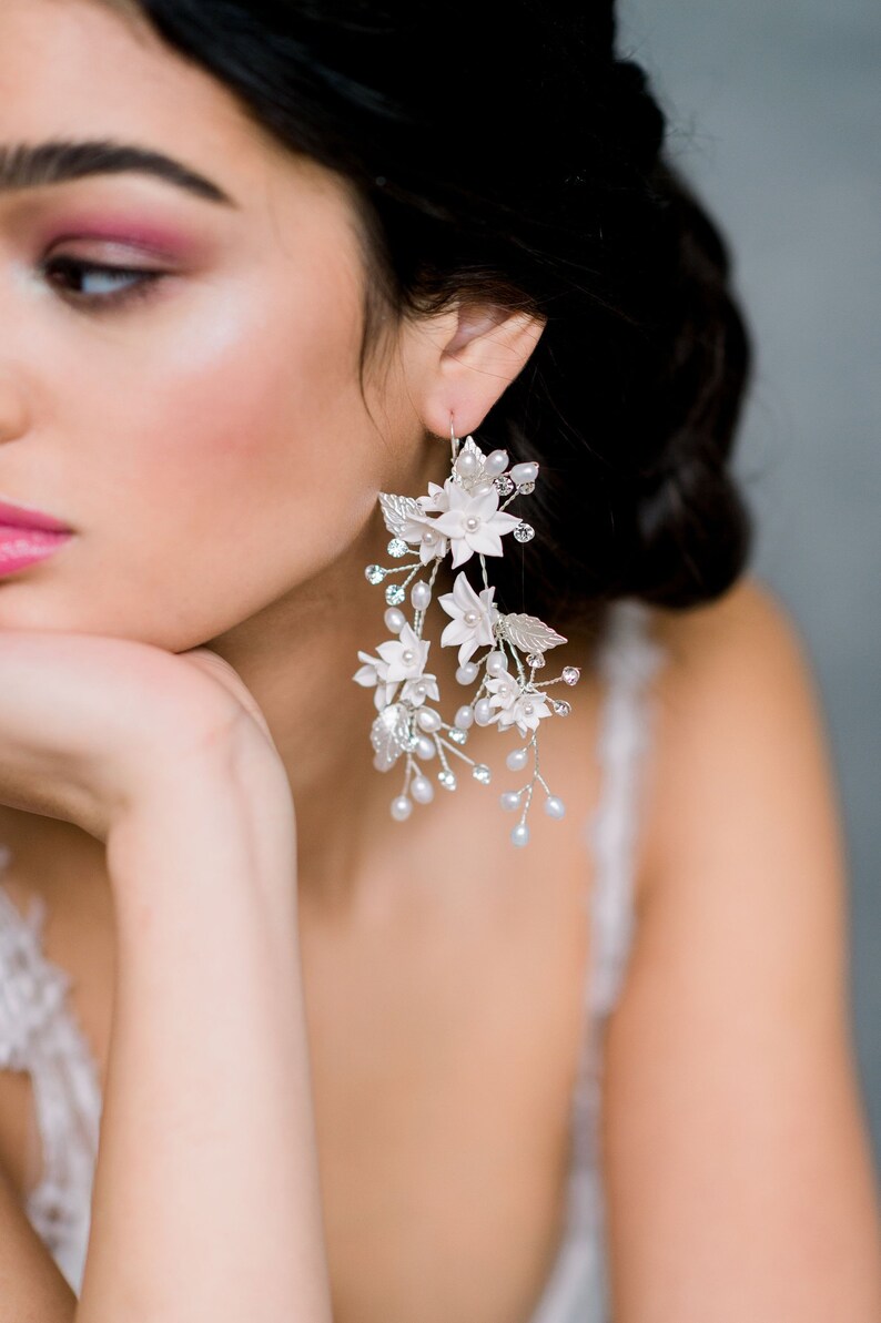 Oversized Flower Statement Earrings White Floral Bridal Etsy Australia