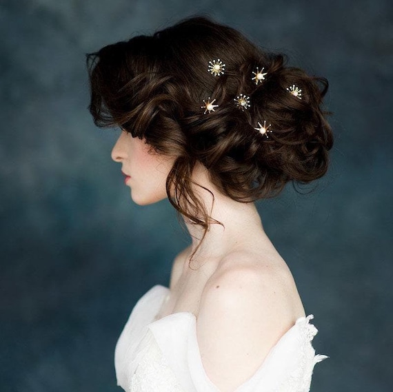 Pearl and Crystal Star Hair Pins: Bridal Celestial Hair  display picture 1