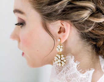 Gold and Brass Filigree Bridal Earrings, Silver Pearl Drop Earrings, Art Deco Vintage Inspired Jewelry, Crystal Chandelier Earrings, PHOEBE