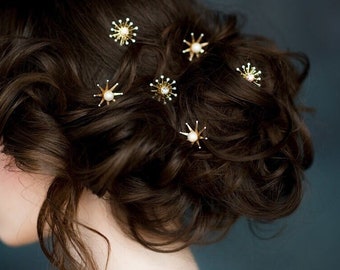 Starburst Hair Pins: Pearl Bridal Hair Piece Set of 6 - LUNA