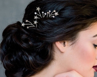 Silver Cosmic Hair Pin Set, Gold Star Hairpins, Boho Hairpin, Bridal Hair Accessory, Crystal Wedding Hair Piece, Celestial Headpiece, ESTEE