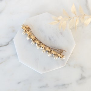 Gold Minimalist Hair Clip, White Pearl Simple Bridal Barrette, Modern Wedding Crystal Hair Comb Headpiece, Hairpiece for Bride Updo, ASTRID image 5