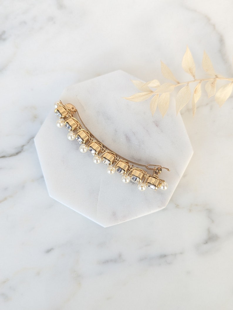 Gold Minimalist Hair Clip, White Pearl Simple Bridal Barrette, Modern Wedding Crystal Hair Comb Headpiece, Hairpiece for Bride Updo, ASTRID image 5