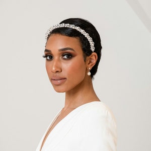 Tiara de strass, faixa de cabelo de cristal, acessório de cabeça dourado, coroa de noiva, tiara de casamento, aplique de pérola, noiva boho moderna, festa de casamento, RENEE