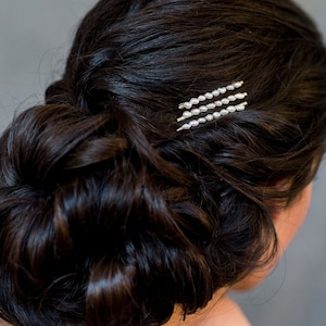 Vintage Pearl Bobby Pins, Minimalist Hair Piece, Bridal Hair Pins, Gold Hair Accessory, Pearl Hair Barrette, Silver Bobbies, Set of 3, MABEL