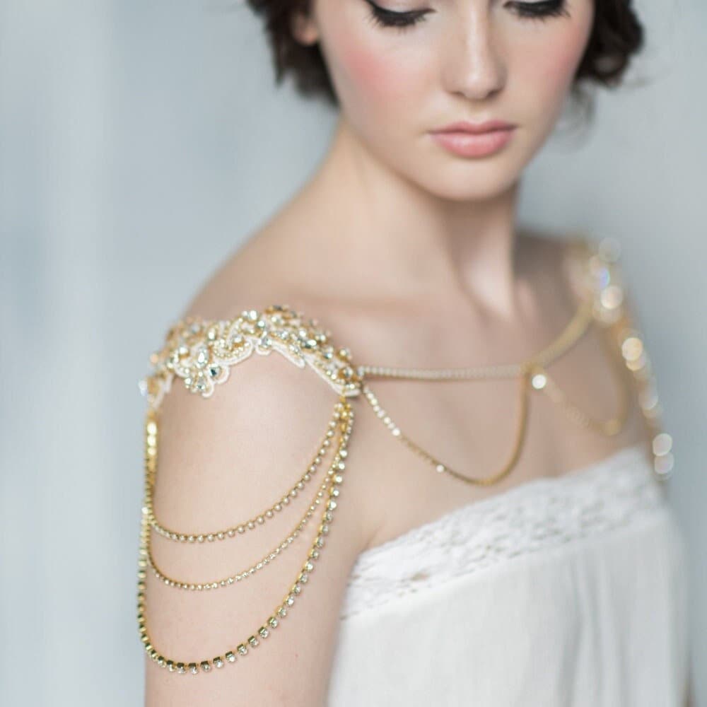 Silver Crystal Bolero Lace Shoulder Piece Silver Crystal Bolero Lace Shoulder Piece