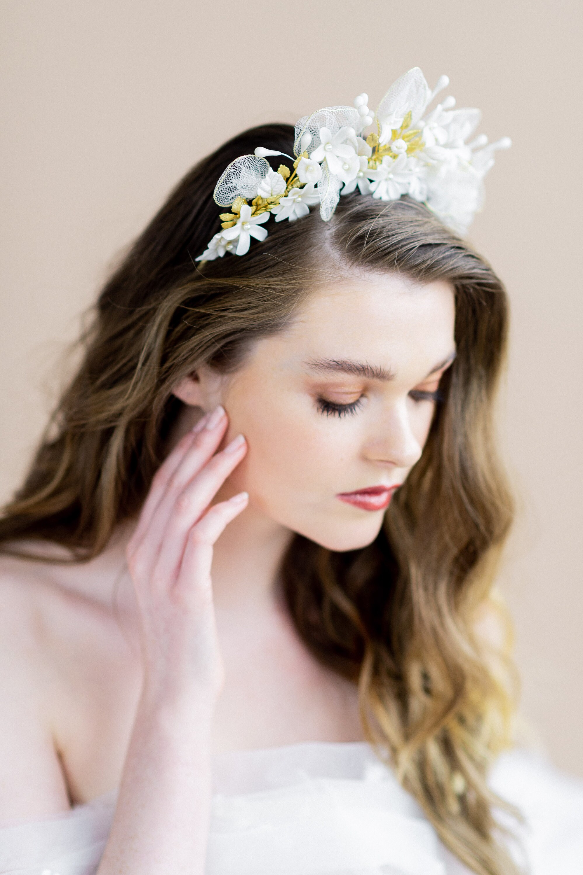 Gold Leaf Bridal Crown Modern Wedding Tiara Silver Floral | Etsy