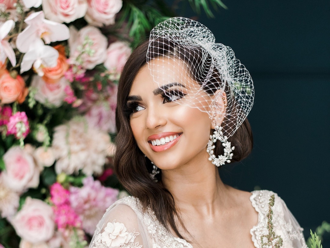 Ivory Bridal Birdcage Veil, White Mini Wedding Veil 