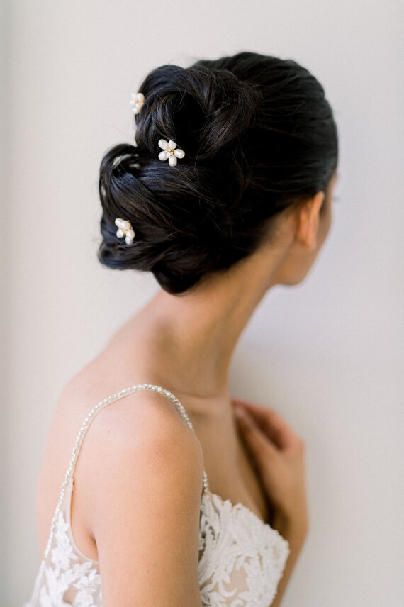 Gold Pearl Bridal Hair Pins Rose Gold Hair Pin Set Silver Etsy