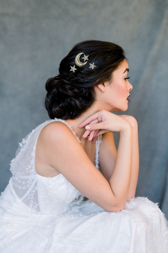 Gold Moon Hair Pin Silver Star Hair Pins Rose Gold Galaxy Etsy