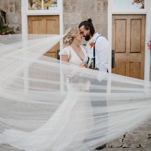 Ivory Tulle Bridal Veil, Wedding Veil, Chapel Veil, Gathered Comb Veil, Simple Wedding Veil, White Cathedral Veil, Floor Length Veil, ACACIA