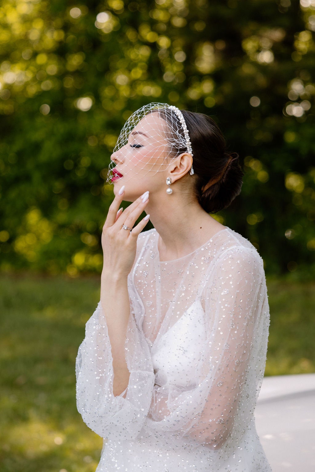 Ivory Birdcage Veil on Headband, French Netting Bridal Veil  display picture 1