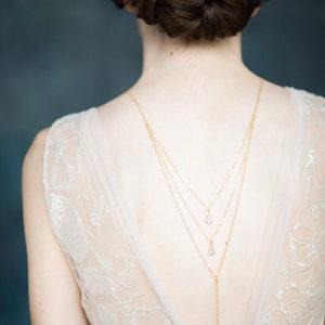 Gold Crystal Back Necklace, Crystal Drop Necklace, Bridal Y Necklace ...