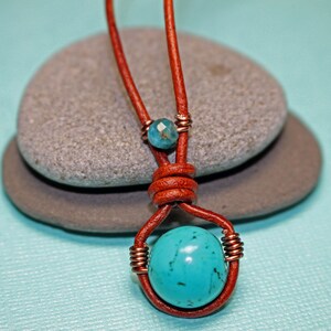 Turquoise Leather Necklace-Apatite Necklace-Boho Necklace