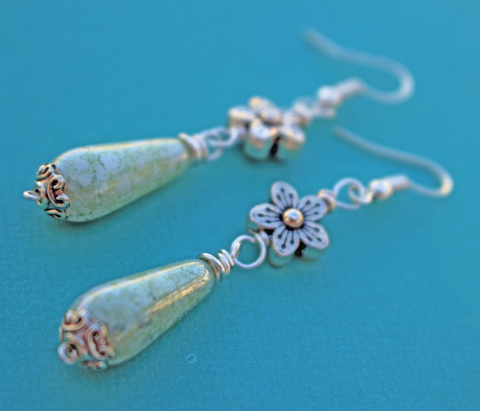 Flower Earringssilver Flower Drop Earrings Etsy UK