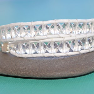 Crystal Quartz Wrap Bracelet-Multi Wrap Bracelet-Leather Bracelet