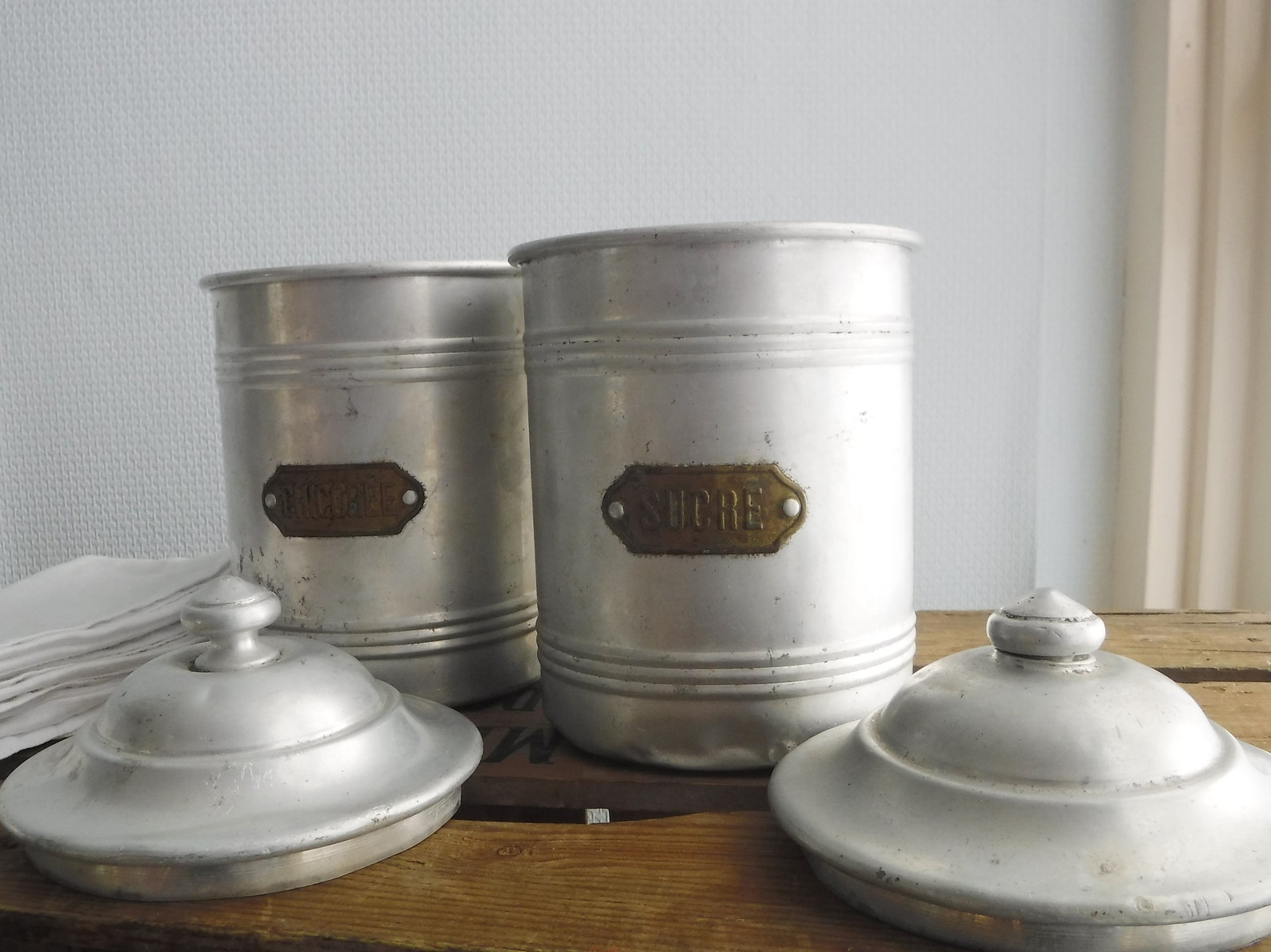 2er Set Aluminium Küchenkanister mit bronzefarbenen Tellern | Etsy