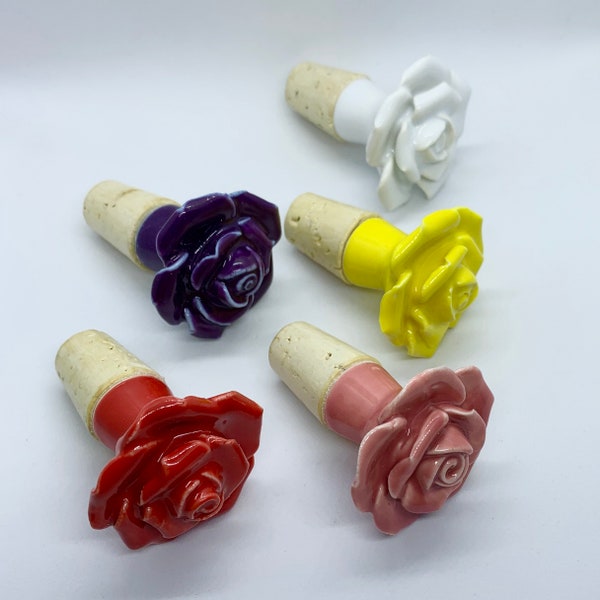 small ceramic rose wine stopper (assorted colors)