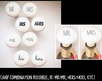 modern mix + match couples ceramic with printed text wine stopper (white)