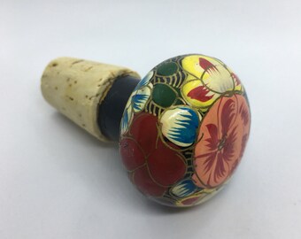 hand-painted floral wood wine stopper