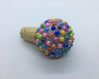 rainbow pearl + glitter wine stopper