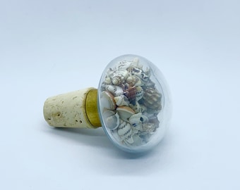 tiny seashells + clear resin globe wine stopper